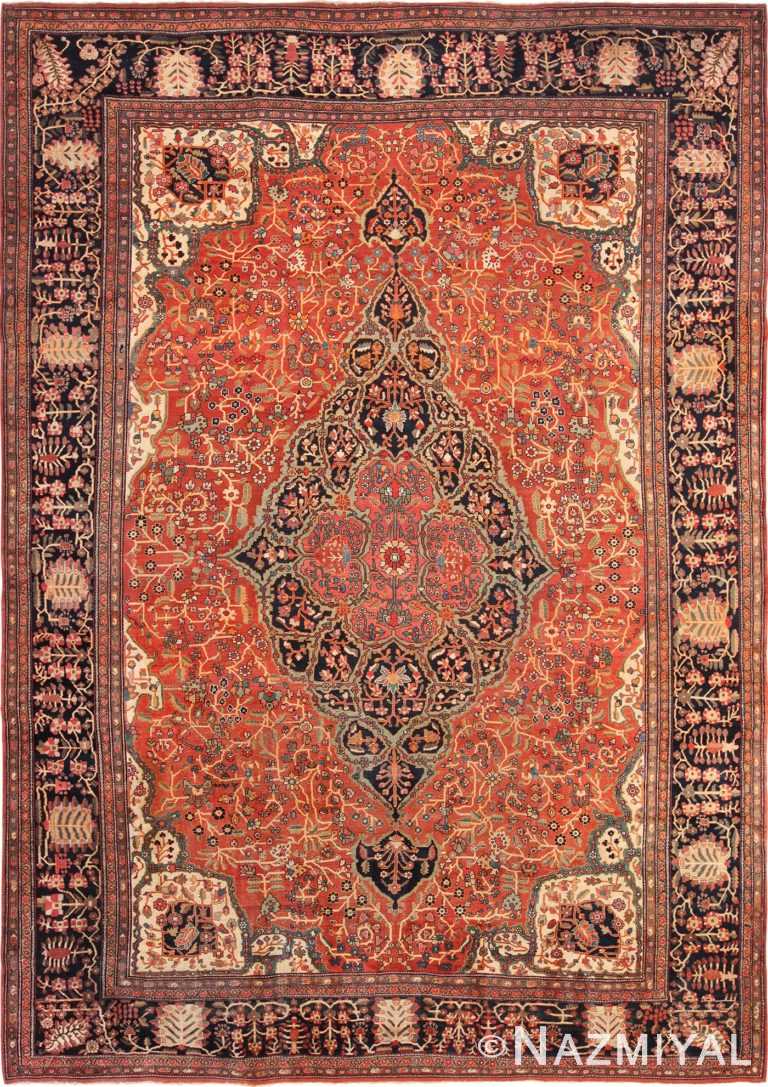 Large Rust Color Antique Persian Sarouk Farahan Rug 49468 - Nazmiyal