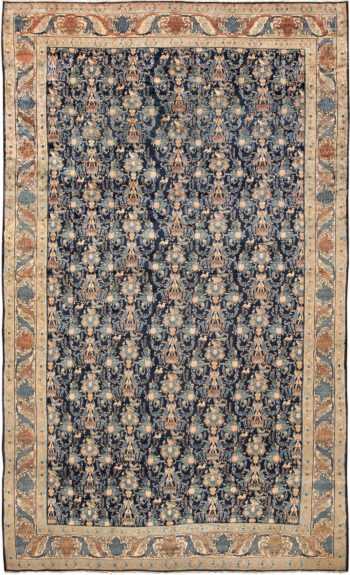 Blue Background Large Antique Persian Senneh Rug 49756 - Namziyal
