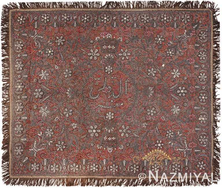 Pearl and Silver Antique Persian Kerman Embroidery 49779 - Nazmiyal