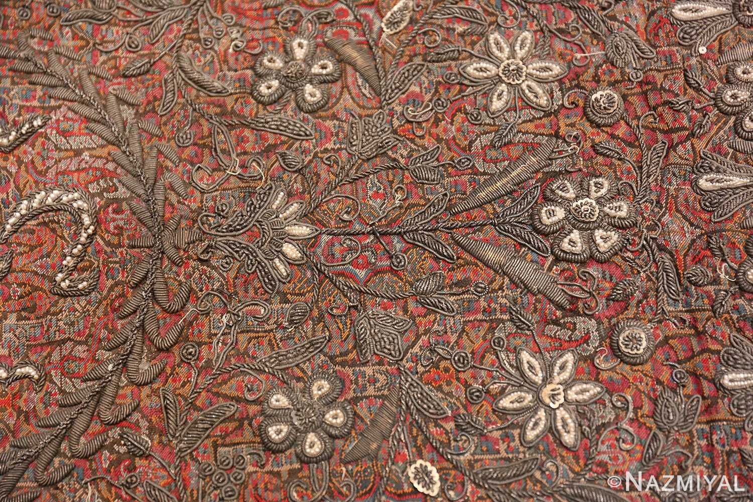 antique pearl and silver persian kerman embroidery 49779 leaves Nazmiyal