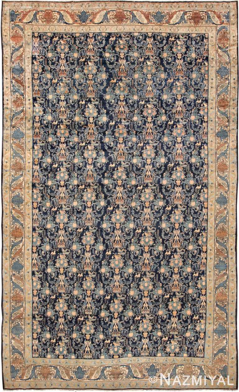 Blue Background Large Antique Persian Senneh Rug 49756 - Namziyal