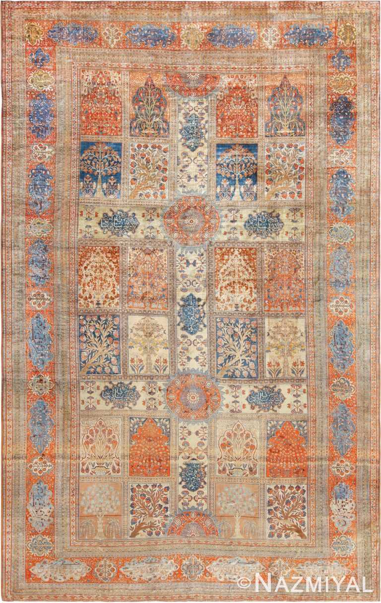 Antique Persian Garden Design Silk Heriz Rug 49140 - Nazimyal