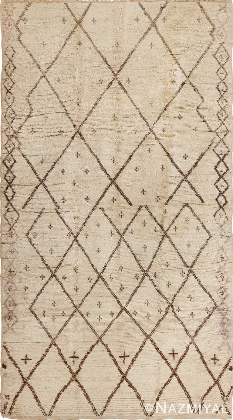 Ivory Brown Vintage Moroccan Beni Ourain Carpet 49867 - Nazmiyal