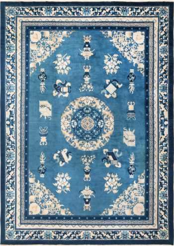 Antique Room Size Blue and Ivory Chinese Rug 49902 from Nazmiyal Antique Rugs