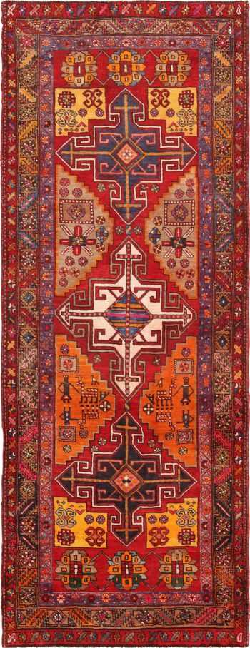 Red Geometric Vintage Persian Heriz Runner Rug #49978 from Nazmiyal Antique Rugs in NYC
