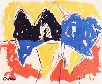 Vintage Yellow Black Red Blue Artist Jan Cremer Art Rug #49943 Nazmiyal