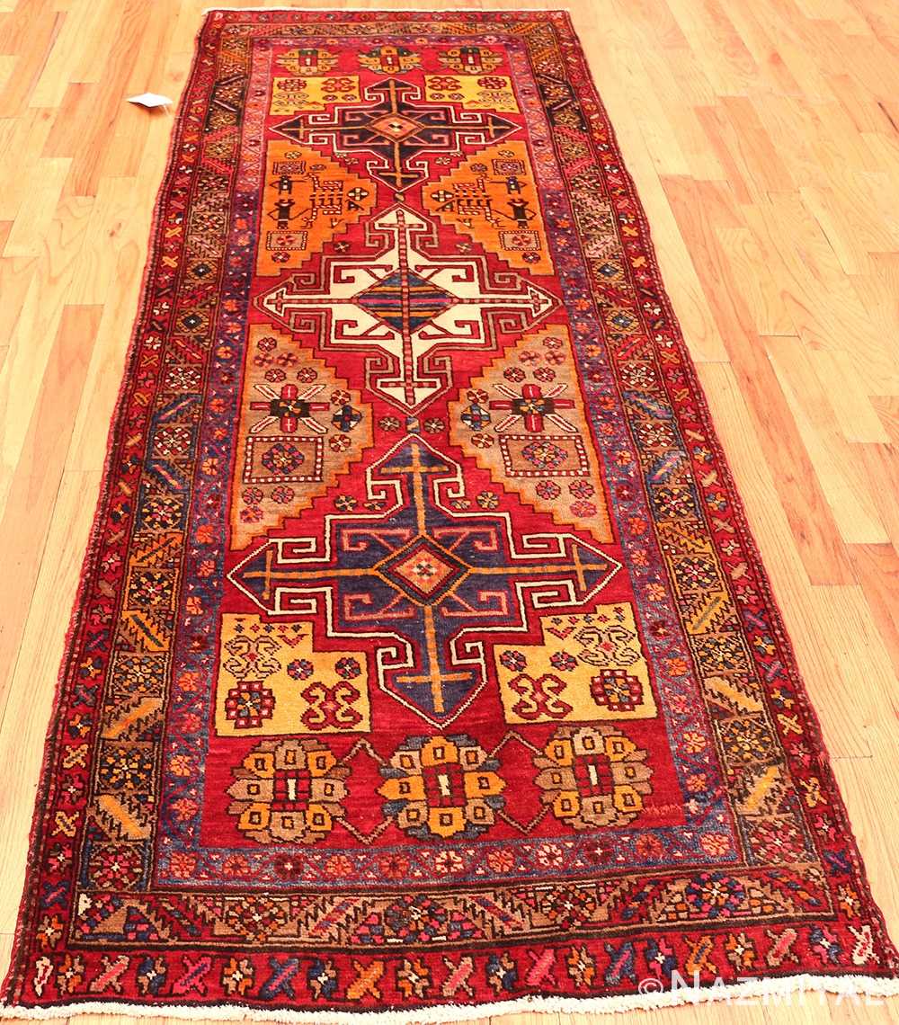 Red Geometric Vintage Persian Heriz Runner Rug #49978 from Nazmiyal Antique Rugs in NYC