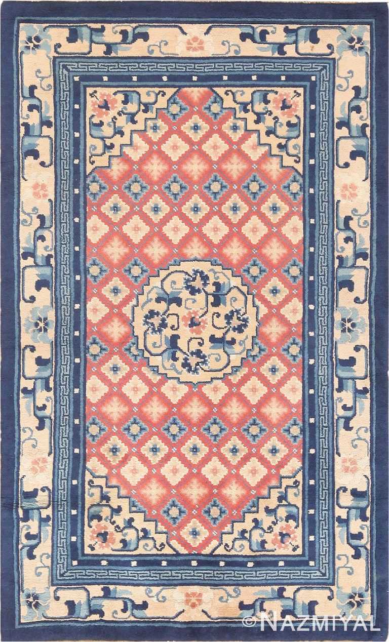 Small Coral Color Antique Chinese Rug #49973 from Nazmiyal Antique Rugs in NYC