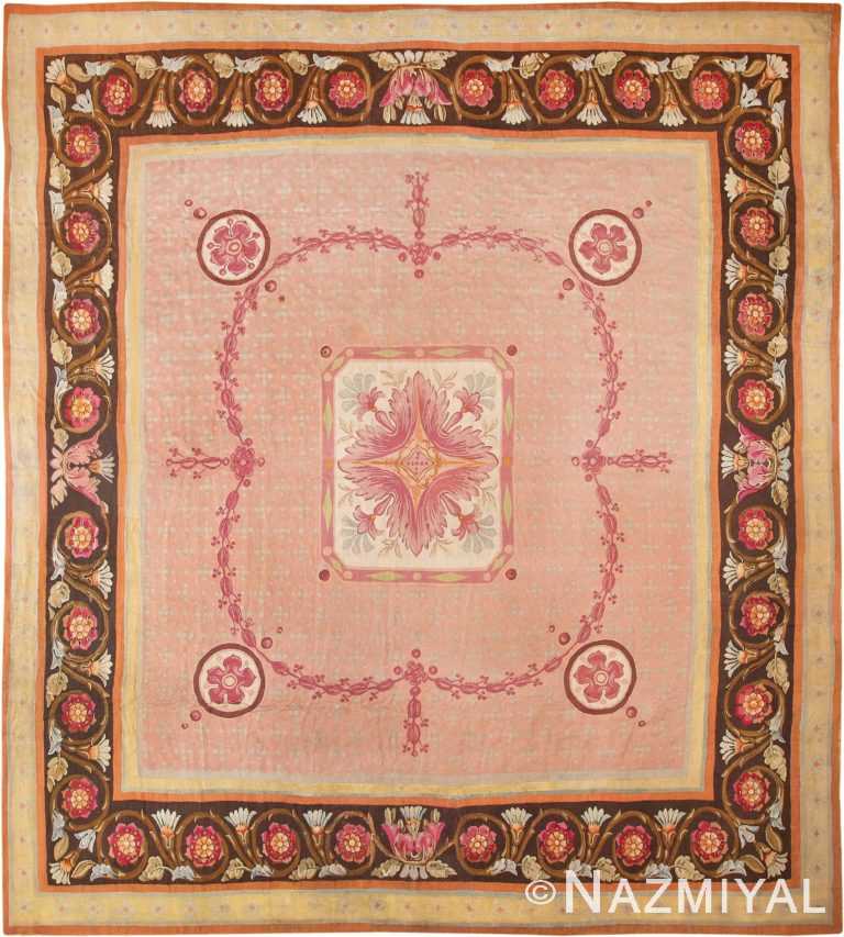 Picture of the Floral Square Antique French Aubusson Carpet #70011 from Nazmiyal Antique Rugs in NYC