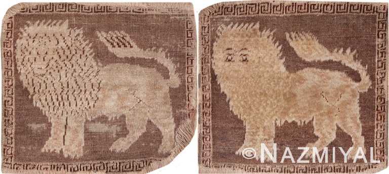 Pair Of Small Mat Size Antique Karabagh Lion Rugs 70036 & 70037 by Nazmiyal Antique Rugs in NYC