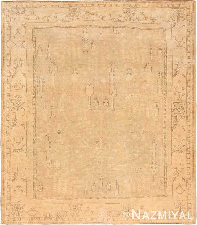 Picture of a beautiful soft tree of life design antique decorative Turkish Oushak rug #49743 from Nazmiyal Antique Rugs in NYC