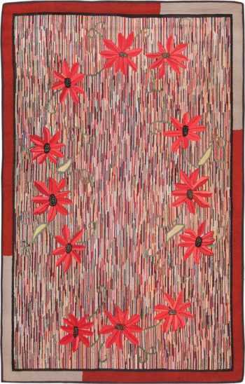 Picture of a Floral Antique American Hooked Rug #70055 from Nazmiyal Antique Rugs in NYC