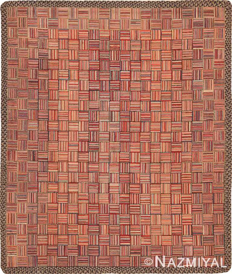Picture of an Antique Basket Weave Pattern American Hooked Rug #70058 from Nazmiyal Antique Rugs in NYC