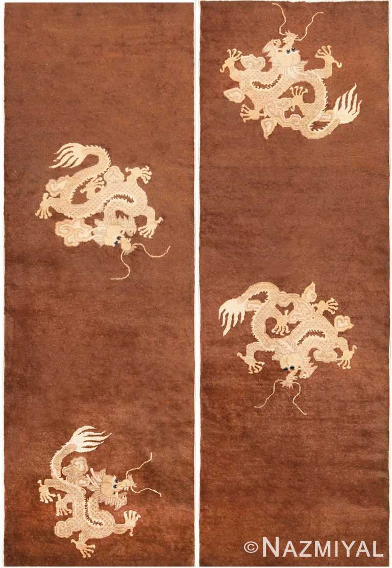 Picture of A Pair Of Brown Antique Dragon Chinese Runners #70063 + #70064 from Nazmiyal Antique Rugs in NYC