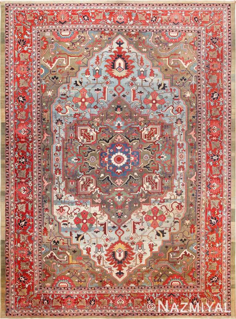 Picture of a Spectacular Large Jewel Tone Antique Persian Heriz Serapi Rug #49993 from Nazmiyal Antique Rugs in NYC