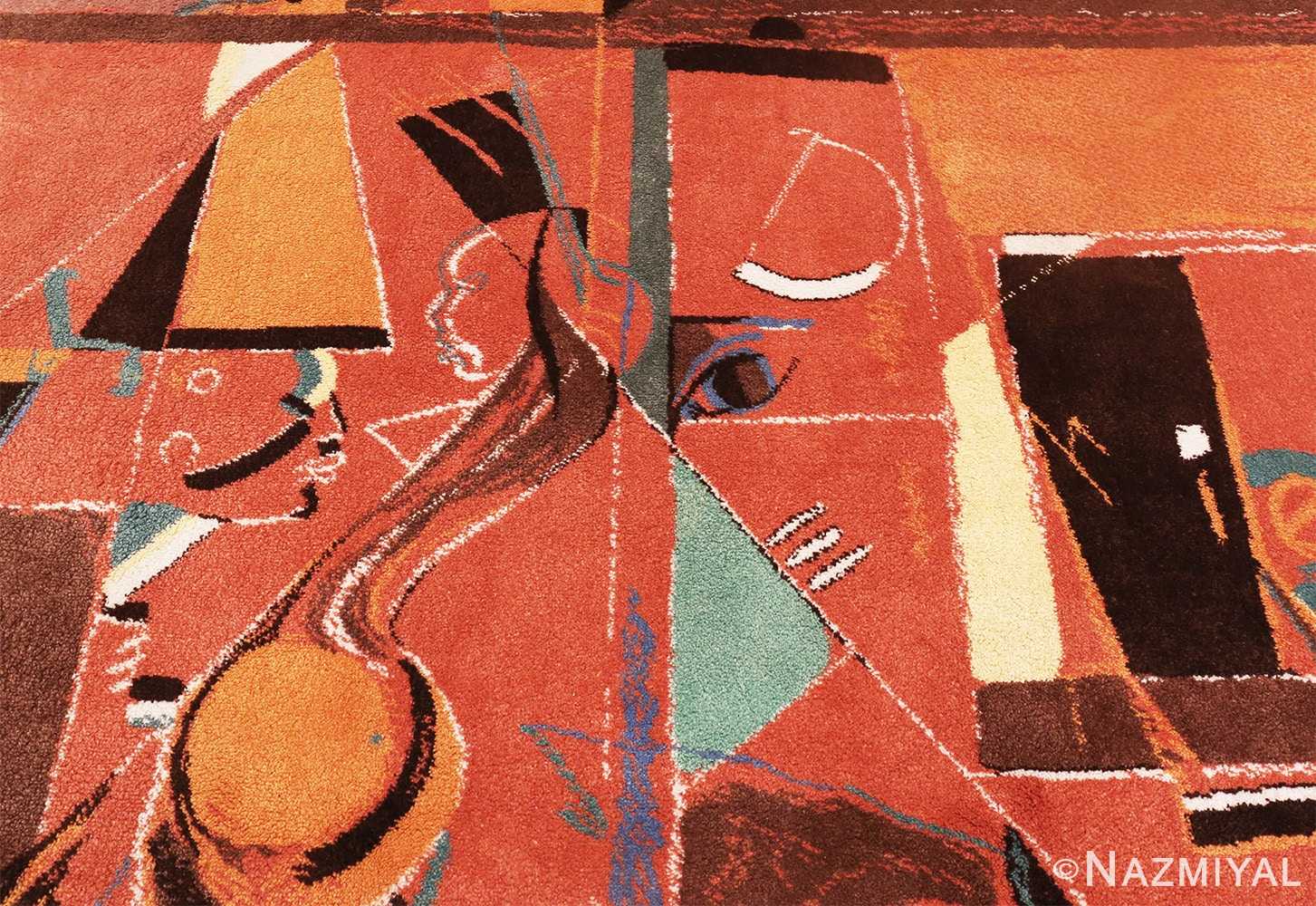 Picture of the center details of the Image of the weave of the Vintage Miles Davis Jazz Scene Art Rug 70066