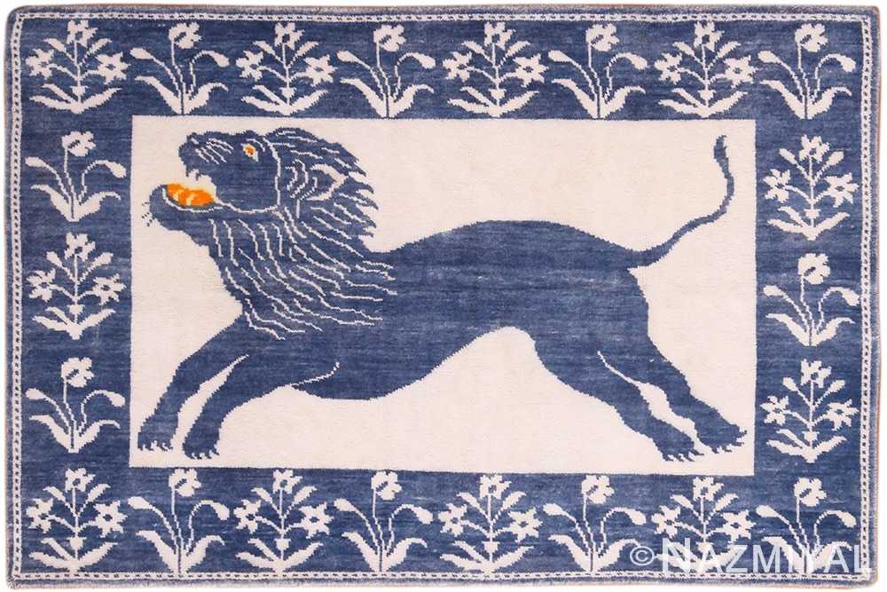 Full view Vintage cotton Agra Lion rug 70098 by Nazmiyal