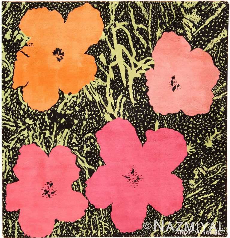 Full view Square Vintage Andy Warhol Flowers rug 70138 by Nazmiyal Collection