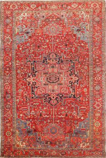 Red Oversized Geometric Antique Persian Heriz Serapi Rug #70153 by Nazmiyal Antique Rugs