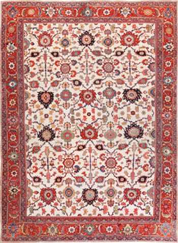 Ivory Antique Persian Large Scale Sultanabad Rug 70137 by Nazmiyal Antique Rugs