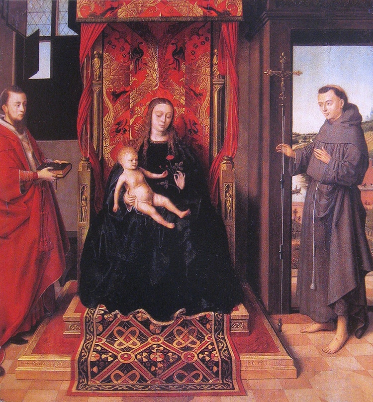 Peinture Renaissance vers 1457 de la Vierge à l'Enfant avec des Saints par Petrus Christus- Nazmiyal Tapis Anciens