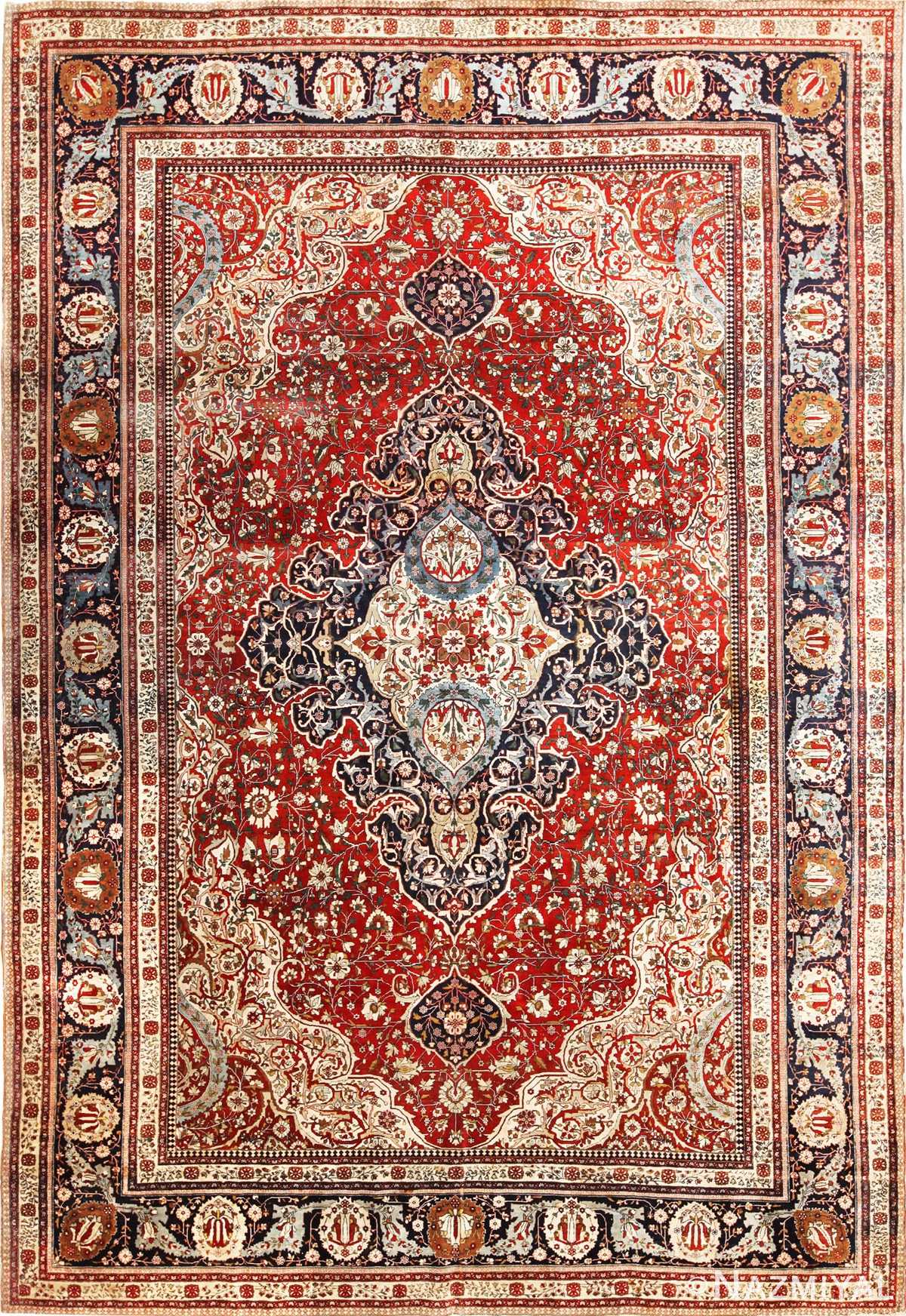 Beautiful Antique Persian Kashan Mohtashem Rug 70175 by Nazmiyal
