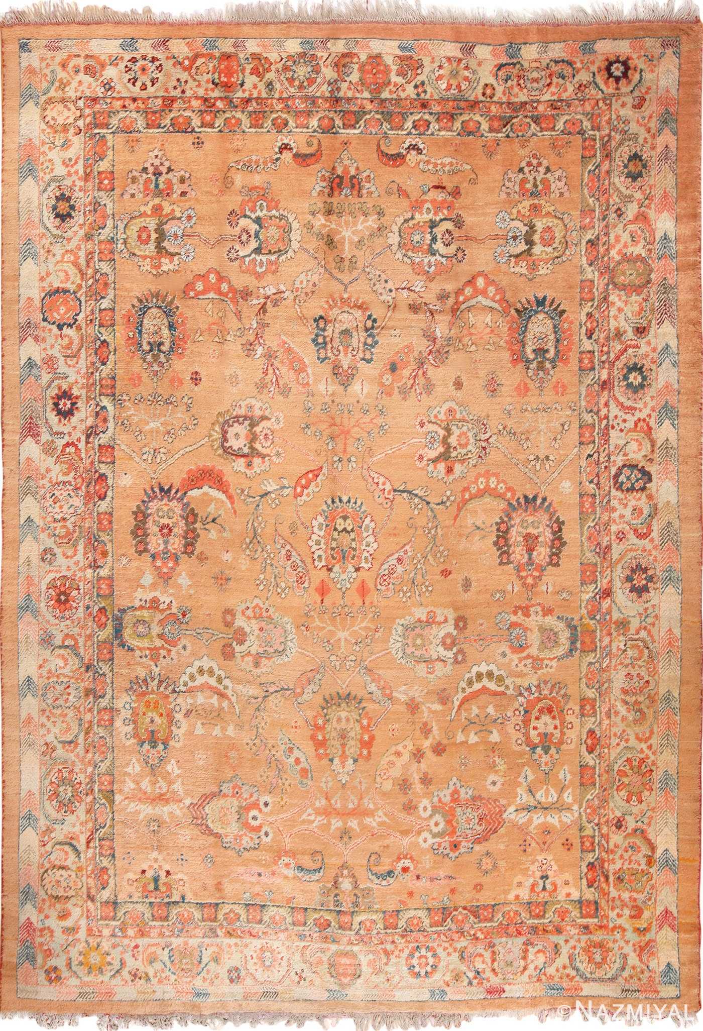 Full view antique Turkish Oushak Angora rug 70221 by Nazmiyal