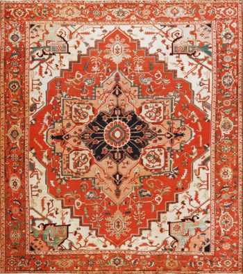 Geometric Antique Persian Room Sized Serapi Rug #70297 by Nazmiyal Antique Rugs