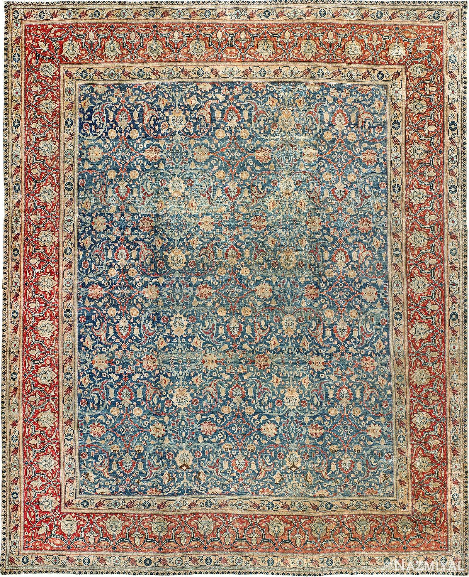 Fine Blue Antique Persian Room Size Tabriz Rug #90024 by Nazmiyal Antique Rugs