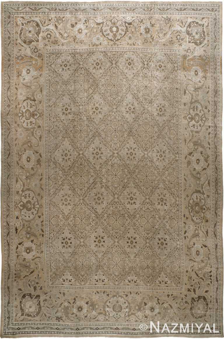 Soft Neutral Color Large Antique Persian Tabriz Rug #90031 by Nazmiyal Antique Rugs