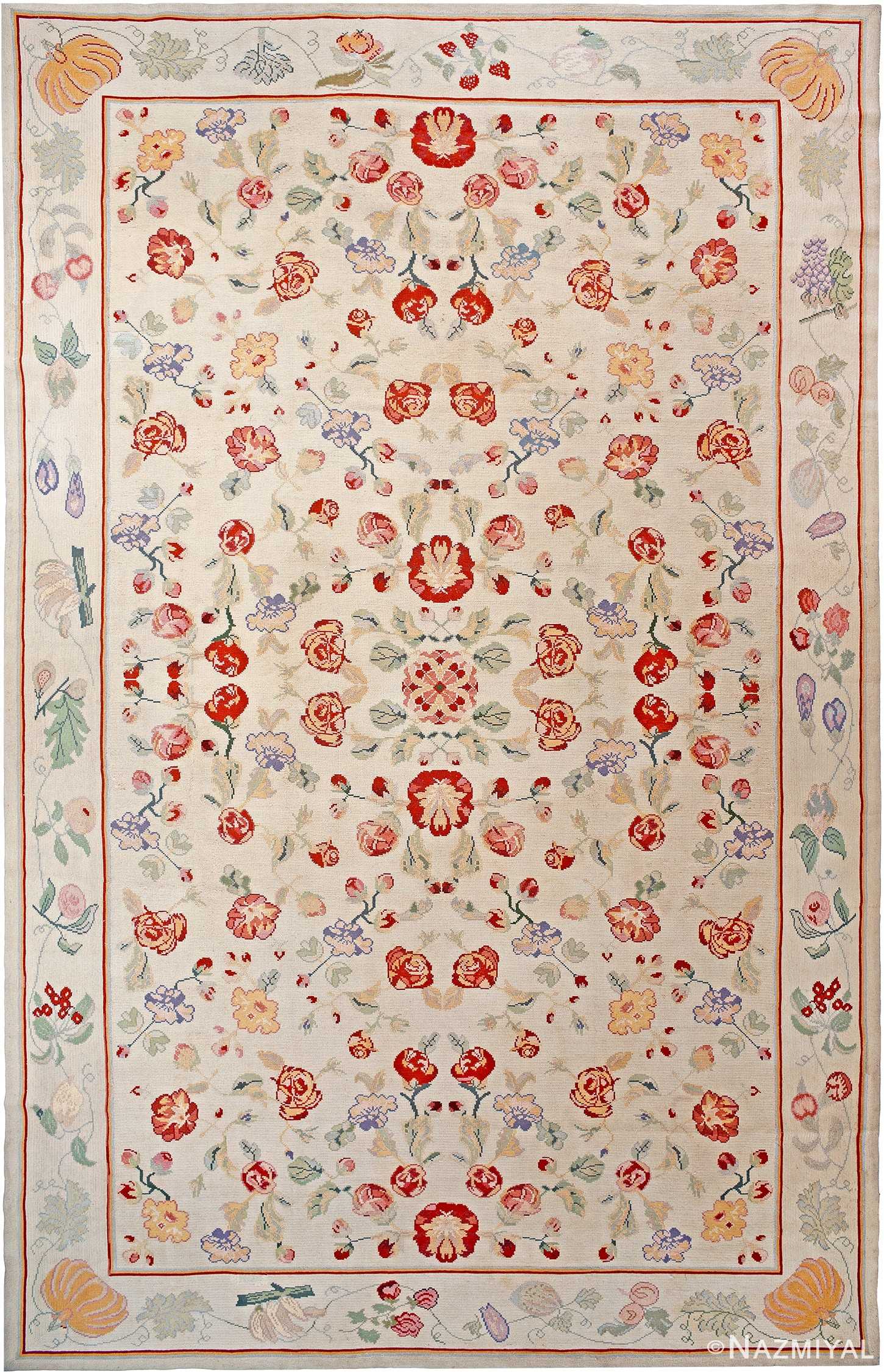 Floral Antique Portuguese Needlepoint Rug 90017 by Nazmiyal Antique Rugs