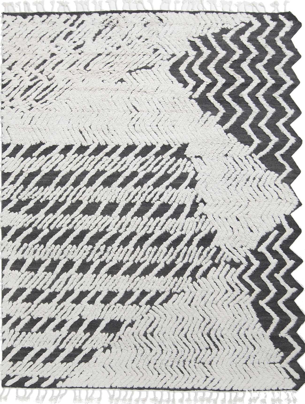 Modernist Black and White High Low Wool Pile Rug #172785471 by Nazmiyal Antique Rugs