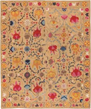 Antique Silk Uzbek Suzani Embroidery Textile 70344 by Nazmiyal NYC