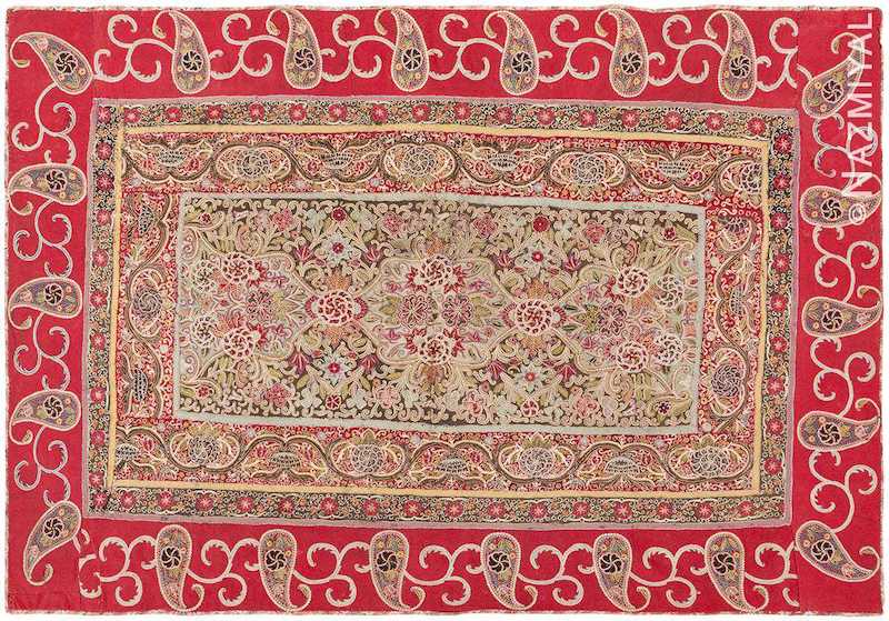 Antique Persian Rashti Embroidery Textile Nazmiyal