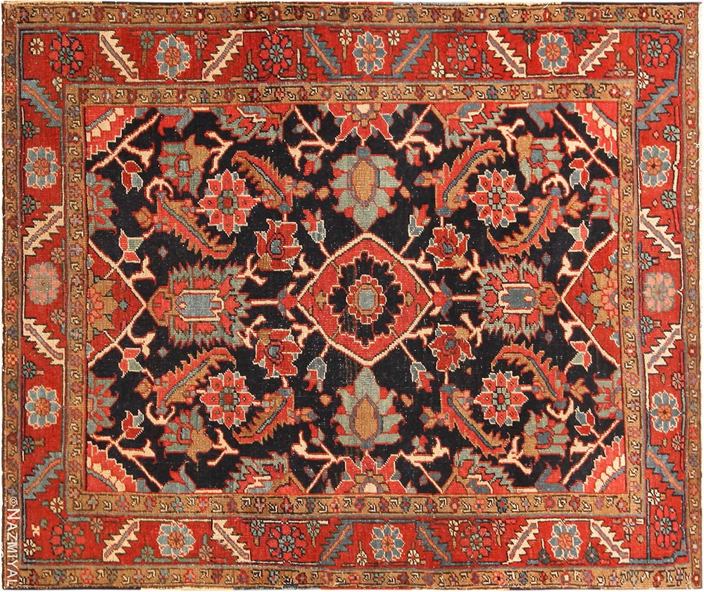 Bold Antique Persian Heriz Rug #72105 by Nazmiyal Antique Rugs