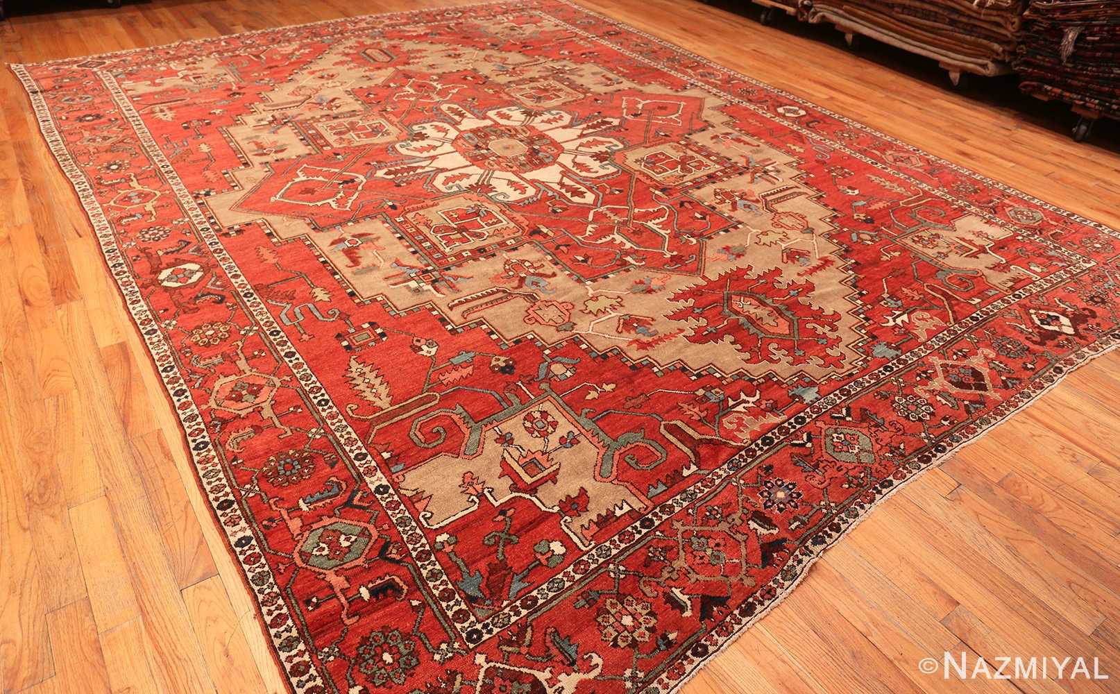 Whole View Of Geometric Antique Persian Serapi Rug 70522 by Nazmiyal NYC