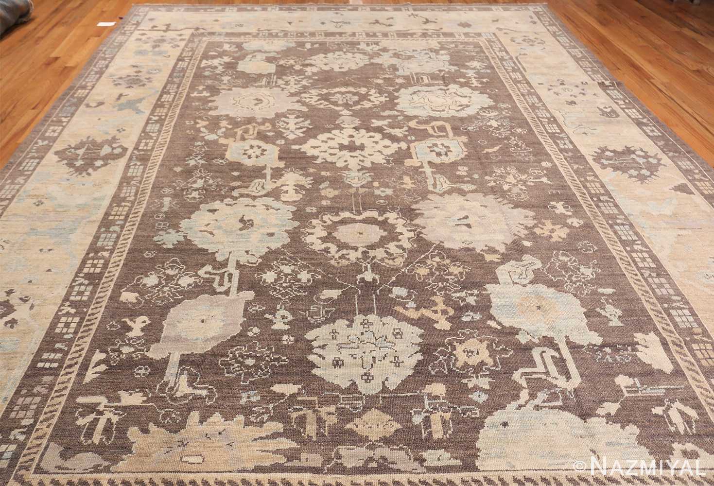 Whole View Of Modern Floral Oushak Rug 60074 by Nazmiyal NYC