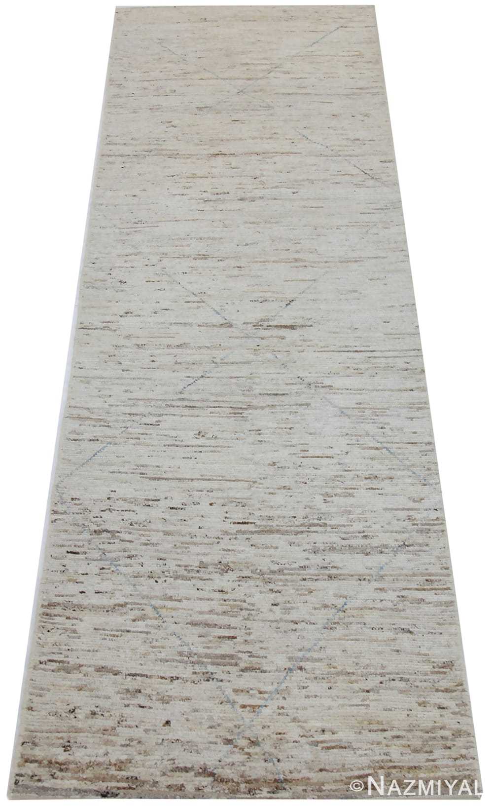 Whole View Of Beige Modern Moroccan Style Afghan Runner Rug 60167 by Nazmiyal NYC