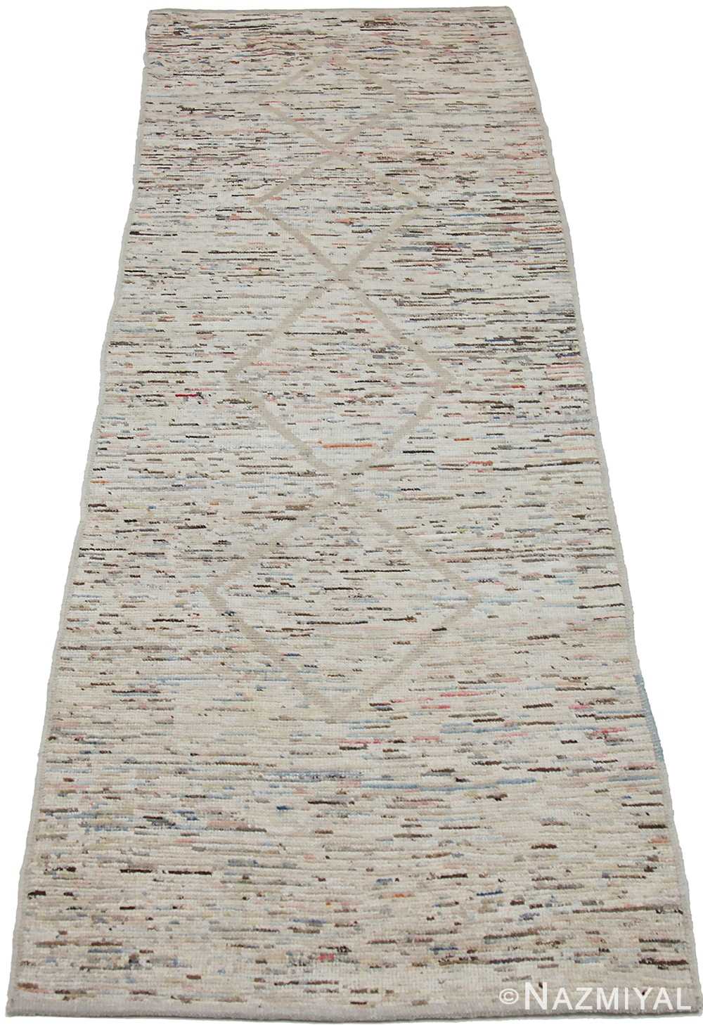 Whole View Of Beige Modern Moroccan Style Afghan Runner Rug 60188 by Nazmiyal NYC