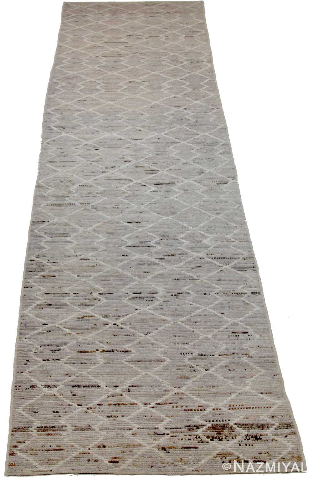 Whole View Of Beige Tribal Modern Moroccan Style Afghan Runner Rug 60165 by Nazmiyal NYC