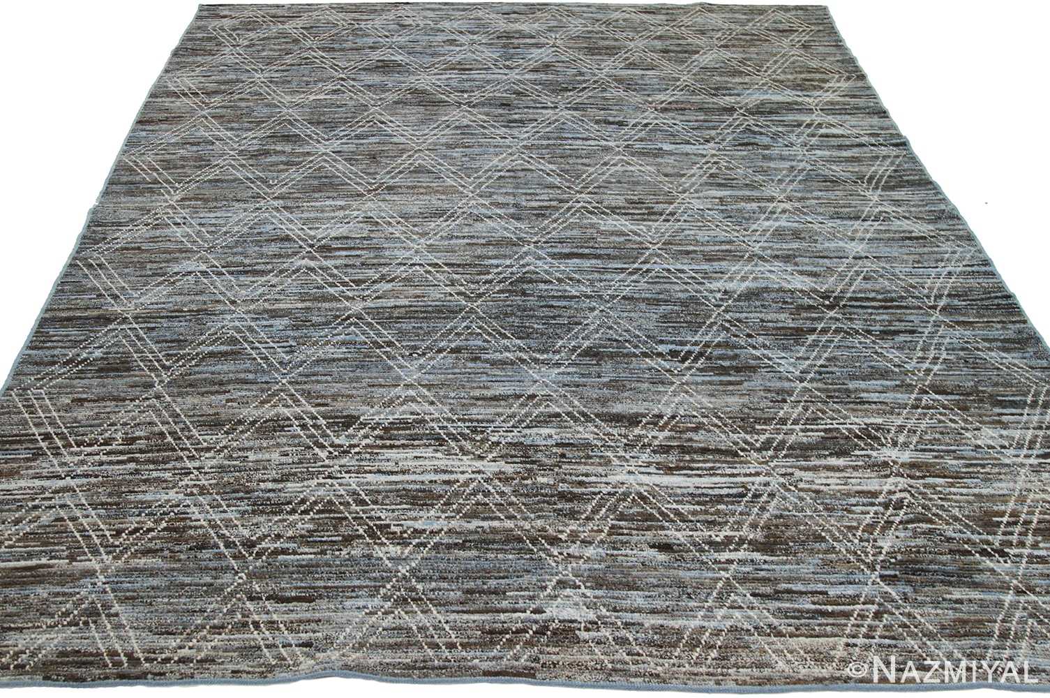 Whole View Of Blue Modern Moroccan Style Afghan Rug 60122 by Nazmiyal NYC