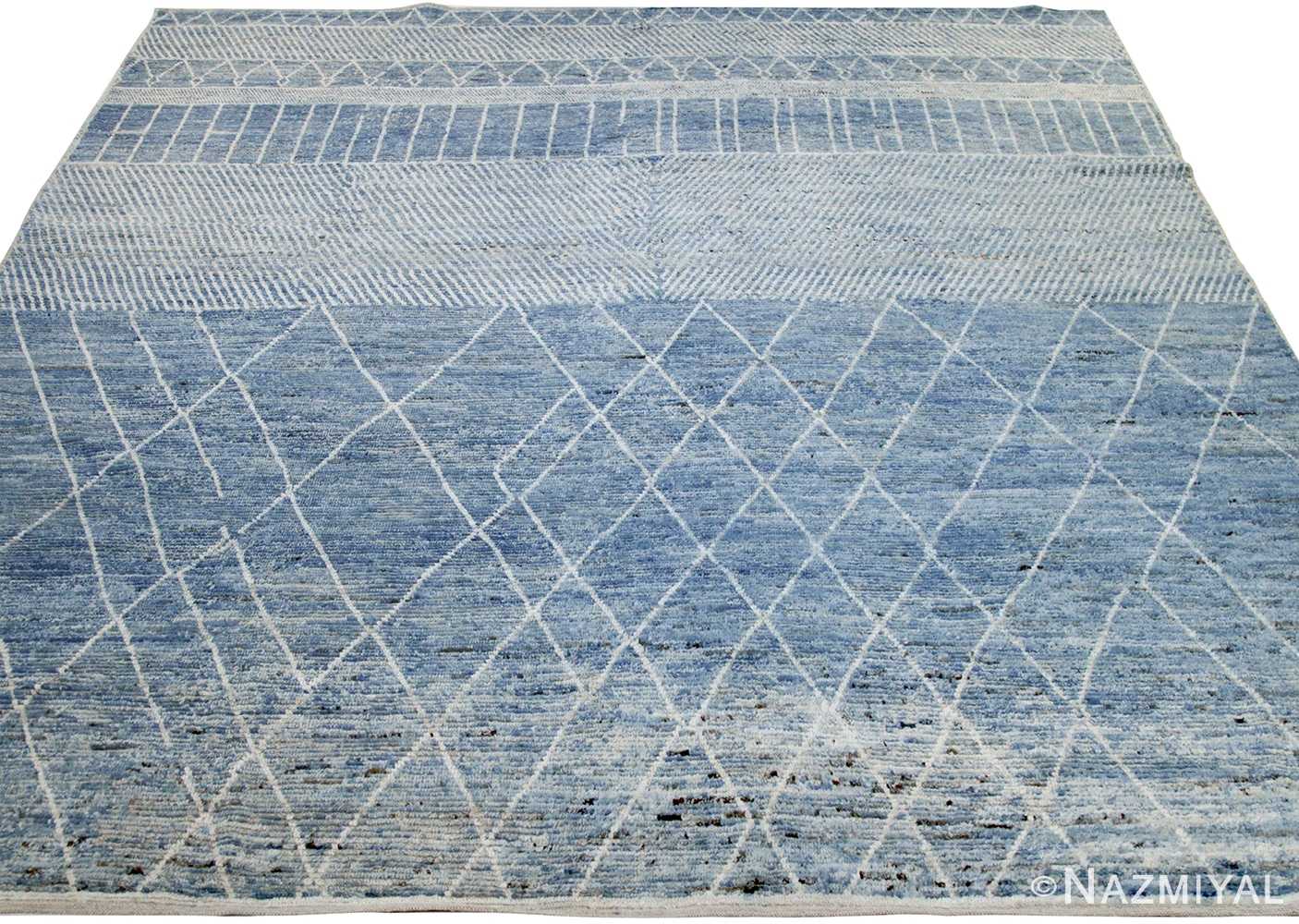 Whole View Of Blue Modern Moroccan Style Afghan Rug 60177 by Nazmiyal NYC