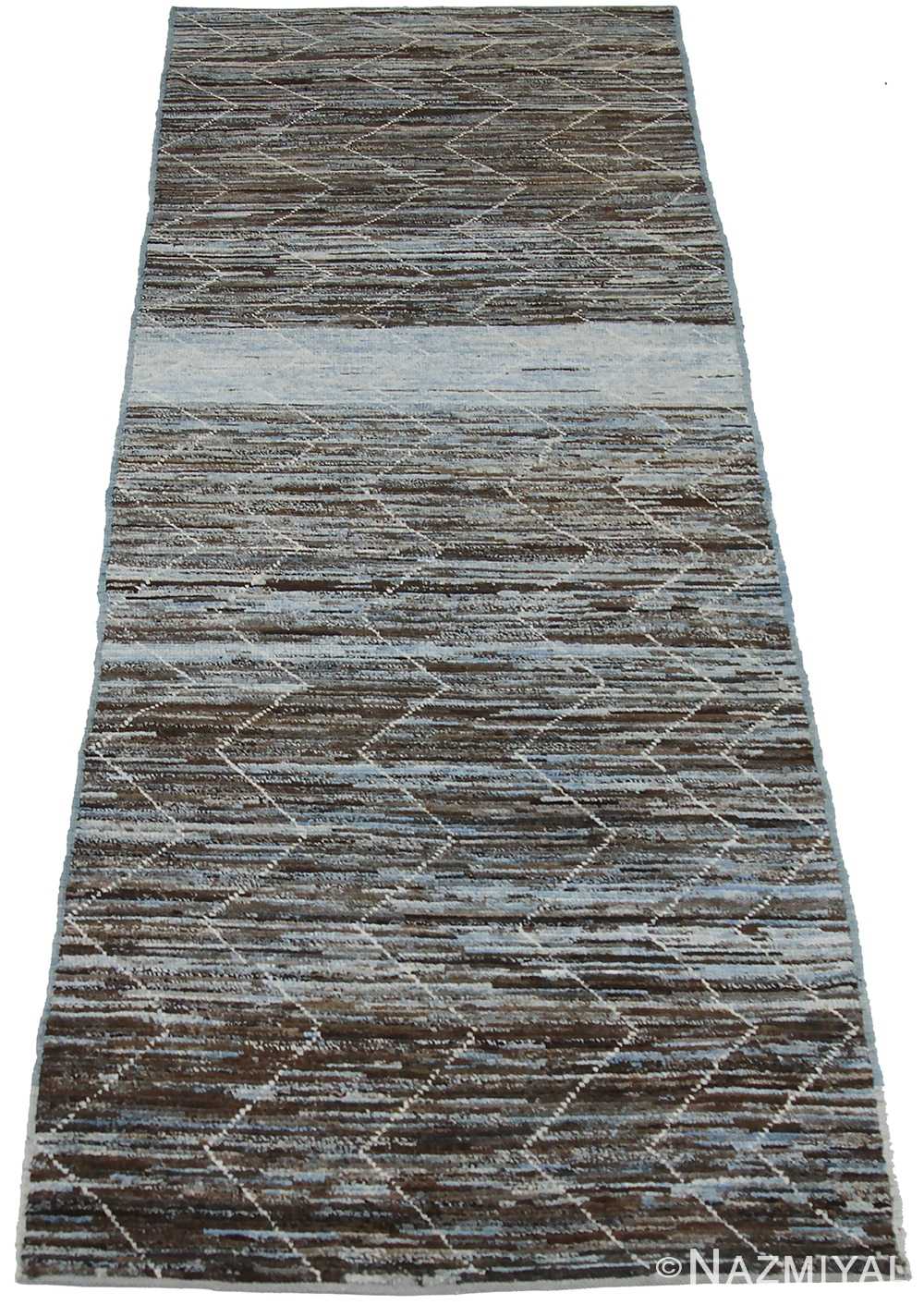 Whole View Of Brown and Blue Modern Moroccan Style Afghan Rug 60119 by Nazmiyal NYC
