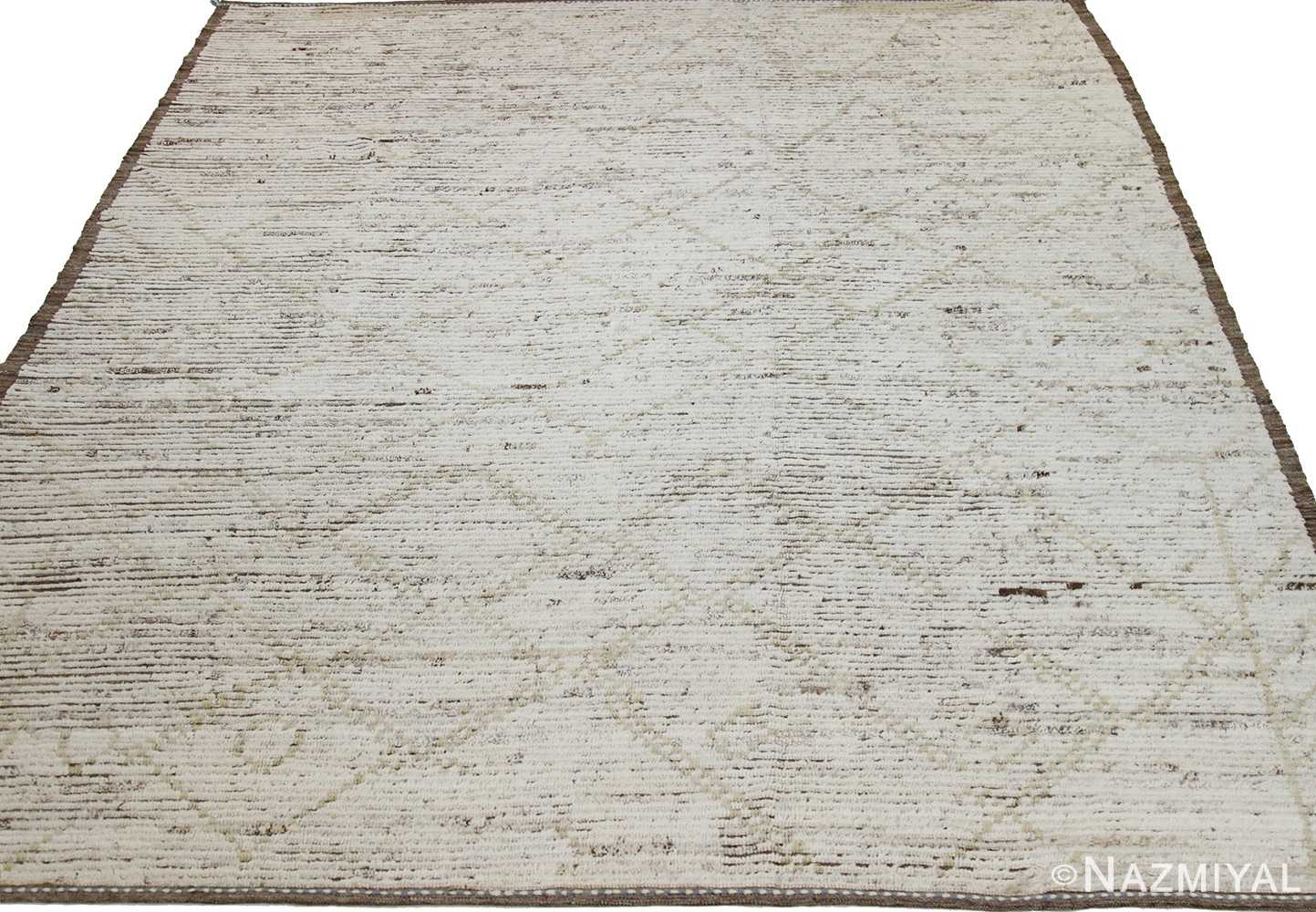 Whole View Of Cream Tribal Modern Moroccan Style Afghan Rug 60183 by Nazmiyal NYC