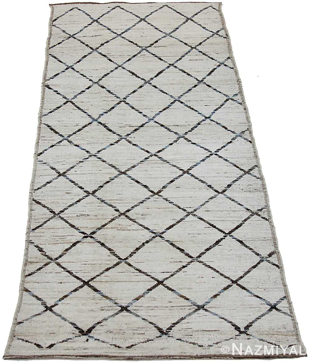 Whole View Of Cream Geometric Modern Moroccan Style Afghan Runner Rug 60157 by Nazmiyal NYC