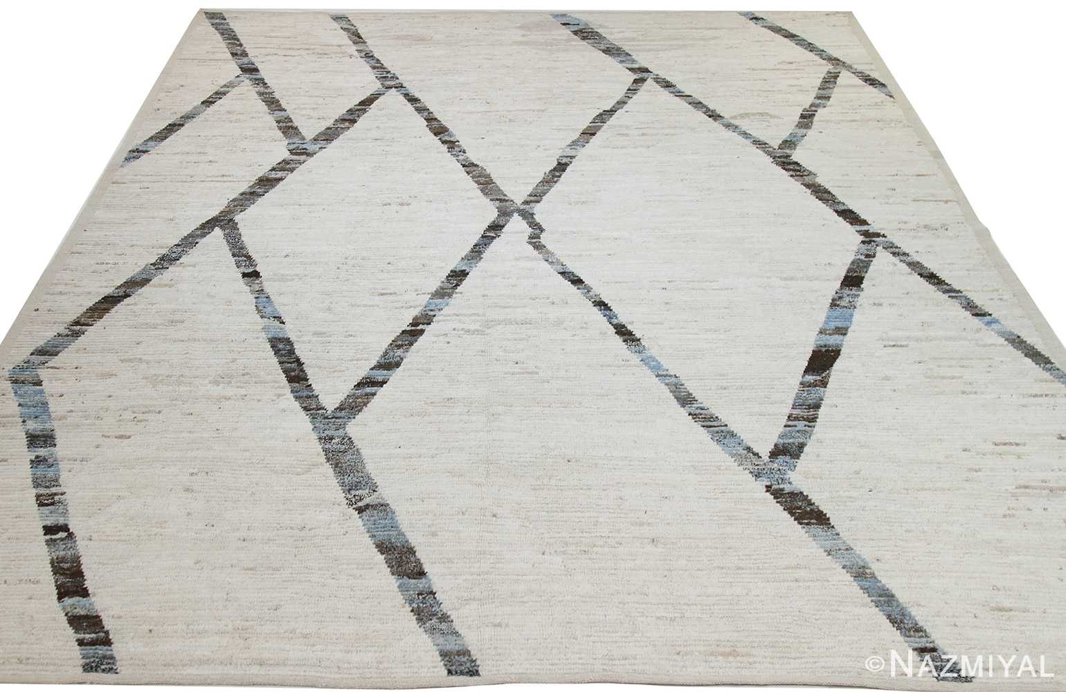 Whole View Of Geometric Ivory Modern Moroccan Style Afghan Rug 60115 by Nazmiyal NYC