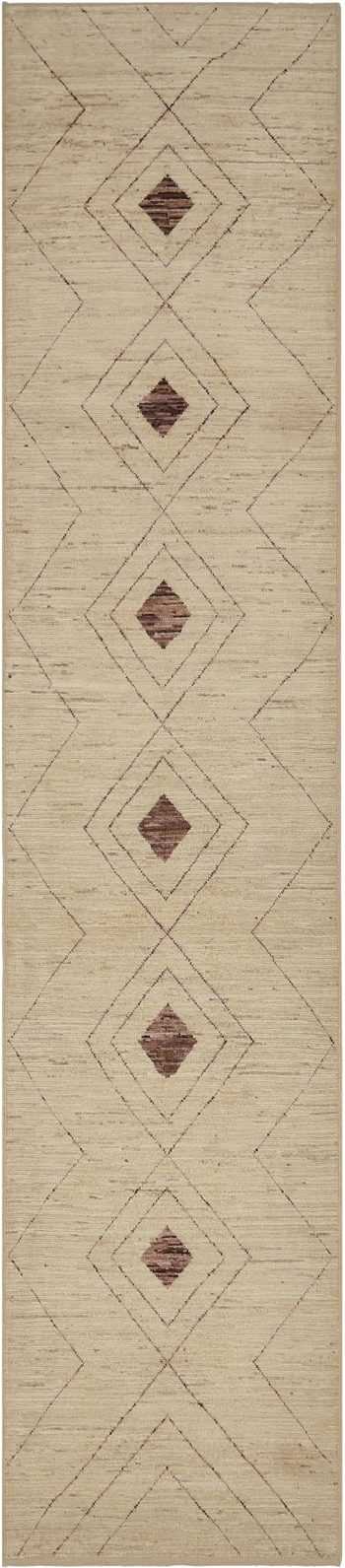 Beige and Brown Modern Moroccan Style Runner Rug 60333 by Nazmiyal NYC