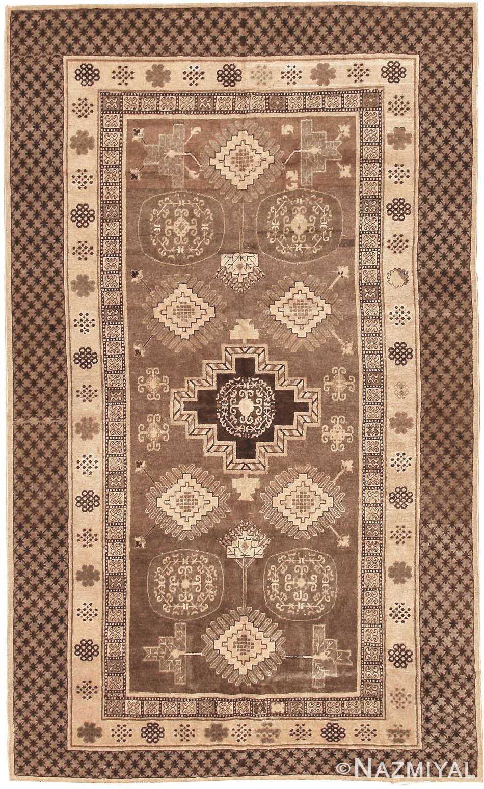 Brown and Tan Antique Khotan Rug 42529 by Nazmiyal NYC