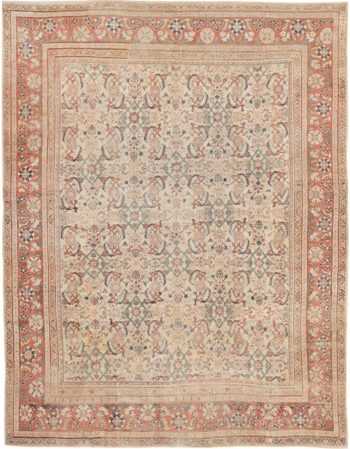 Ivory Herati Design Antique Persian Sultanabad Rug #42301 by Nazmiyal Antique Rugs