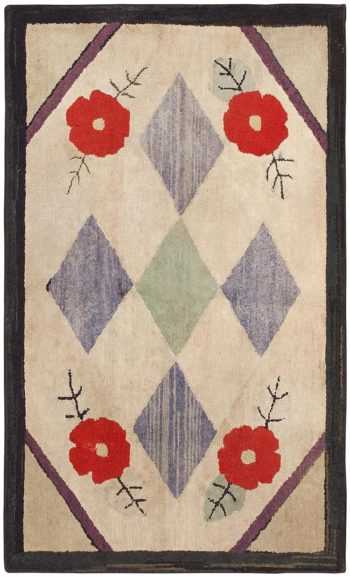 Small Floral Antique Hooked American Rug #46526 by Nazmiyal Antique Rugs